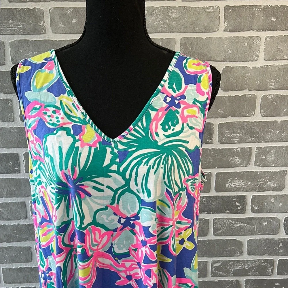 Lilly Pulitzer Blythe Tank Dress Casa Azul Floral Print Pima Cotton Women’s Larg - Picture 4 of 15
